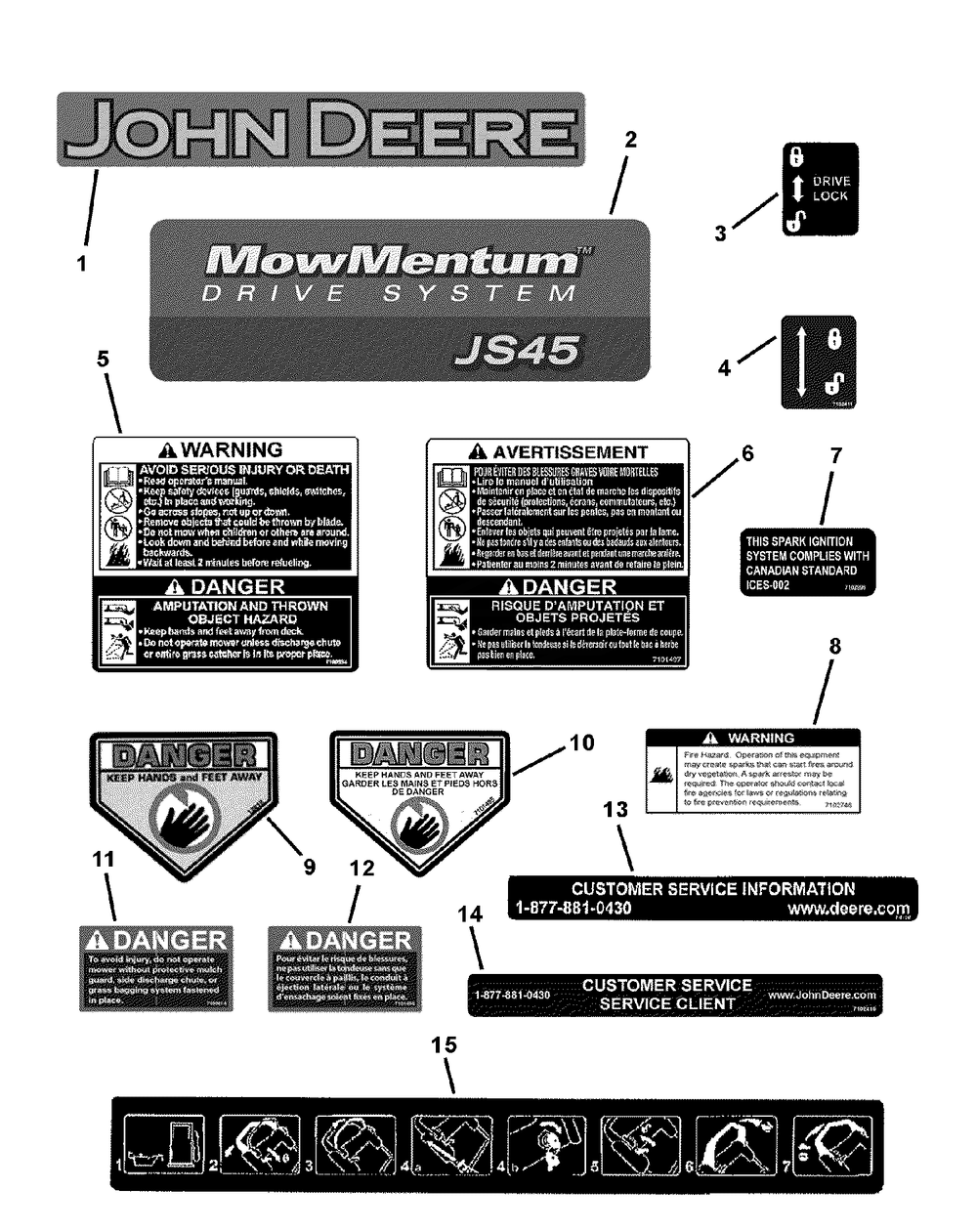 Decals Diagram and Parts List for 7800238-JS45FC 2009 Briggs and Stratton Lawn Mower